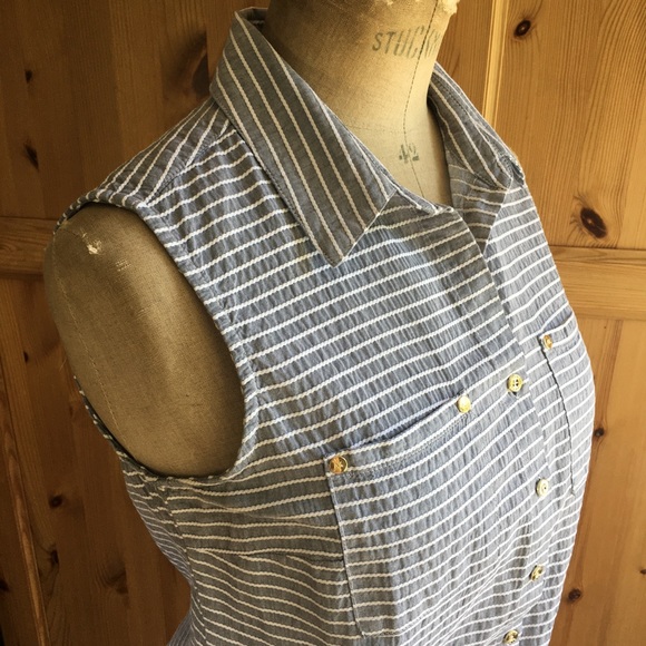 Grey White Cotton Sleeveless Blouse Front Tie - Picture 1 of 7